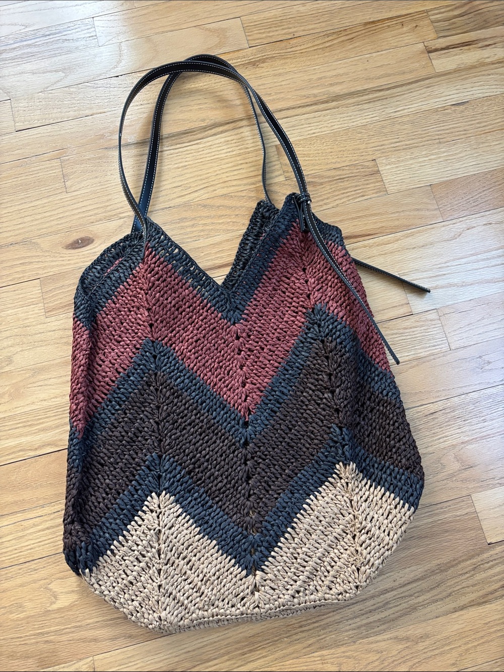 Zara Woven Chevron Straw Tote Bag